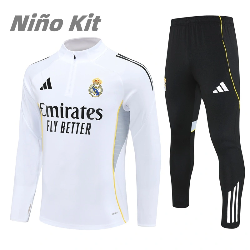 Sudadera Entrenamiento Real Madrid 2025/2026 Blanco Niño Kit 