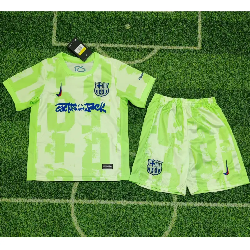 Camiseta Barcelona x Travis Scott Limited Edition 2024/2025 Verde Third Niño Kit