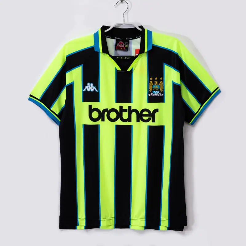Camiseta Manchester City 1998/99 Away Retro  Verde Fluorescente/Negro