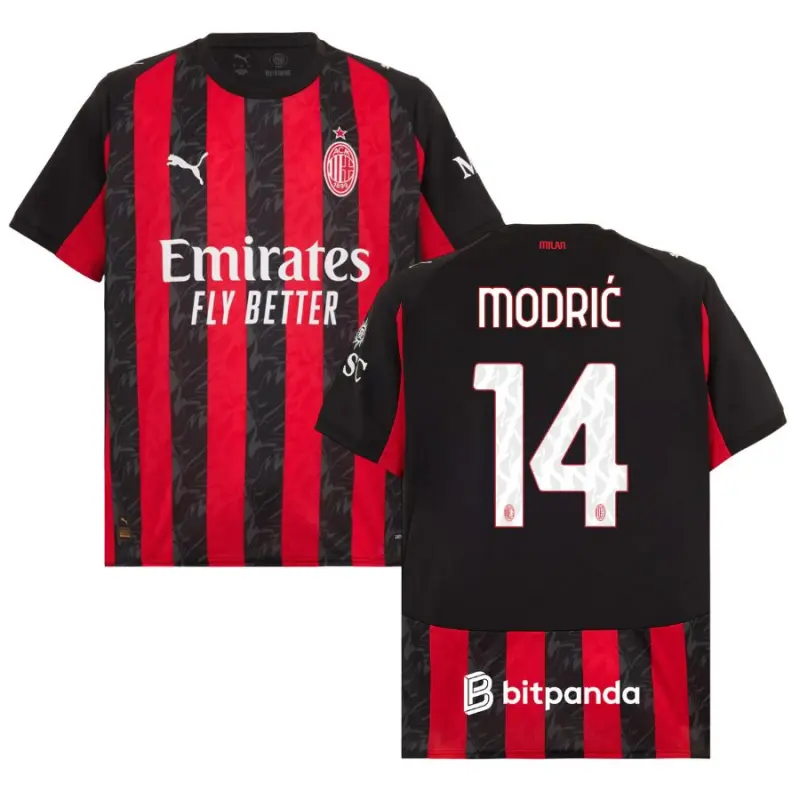 Camiseta MODRIĆ 14 AC Milan 2025/2026 Home Rojo/Negro