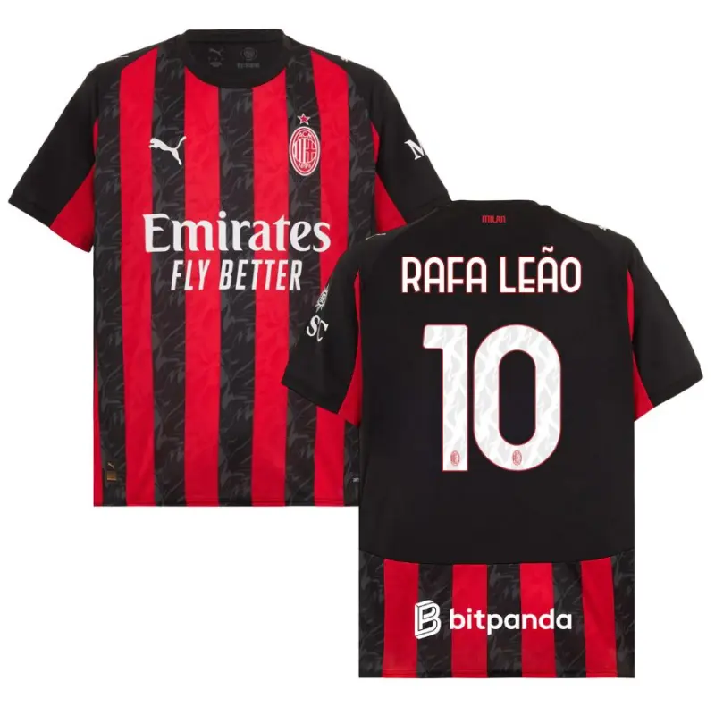 Camiseta RAFA LEÃO 10 AC Milan 2025/2026 Home Rojo/Negro