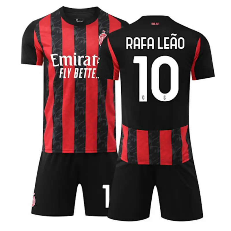 Camiseta RAFA LEÃO 10 AC Milan 2025/2026 Home Rojo/Negro Niño Kit