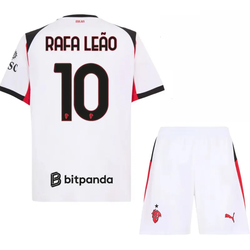 Camiseta RAFA LEÃO 10 AC Milan 2025/2026 Away Blanco Niño Kit