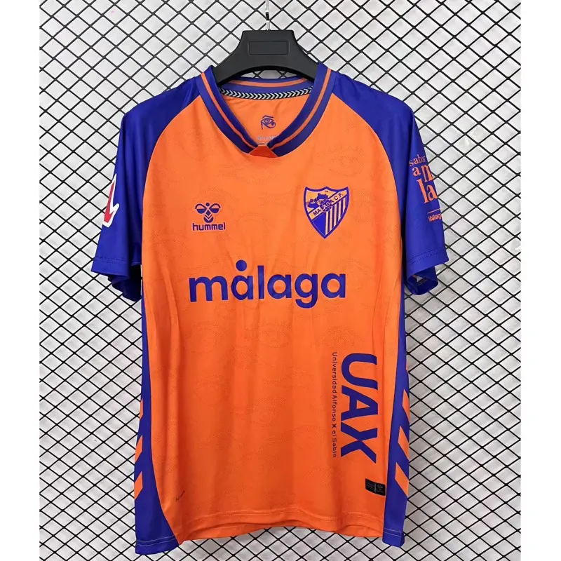 Camiseta Málaga CF 2025/2026 Away Naranja/Azul con Parche La Liga