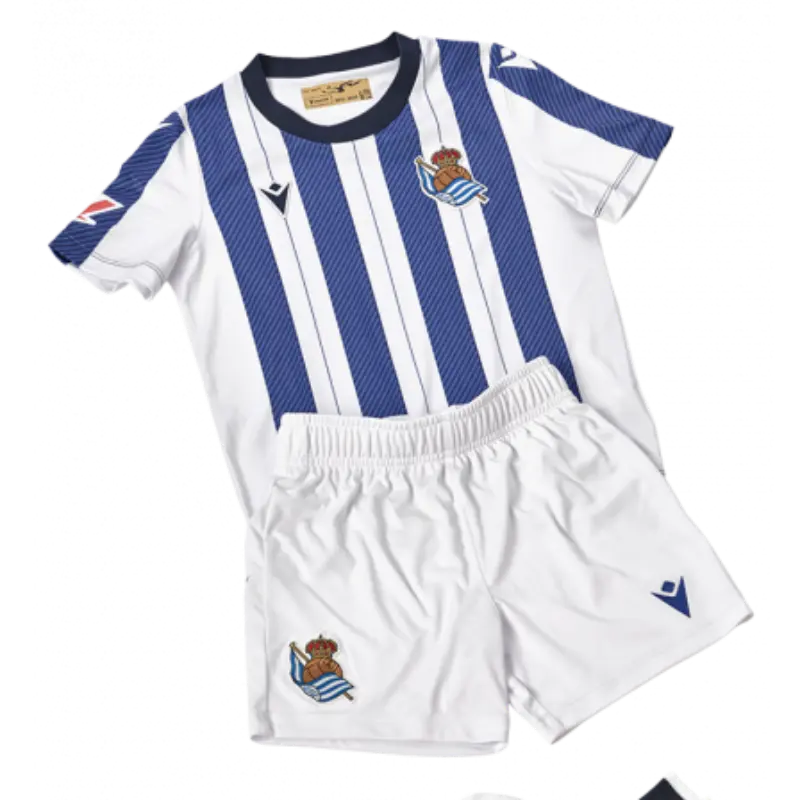 Camiseta Real Sociedad 2025/2026 Home Azul/Blanco Niño Kit con Parche La Liga
