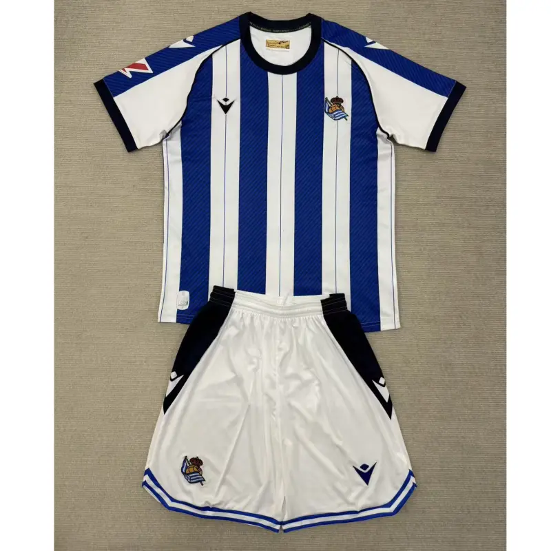 Camiseta Real Sociedad 2025/2026 Home Azul/Blanco Niño Kit con Parche La Liga