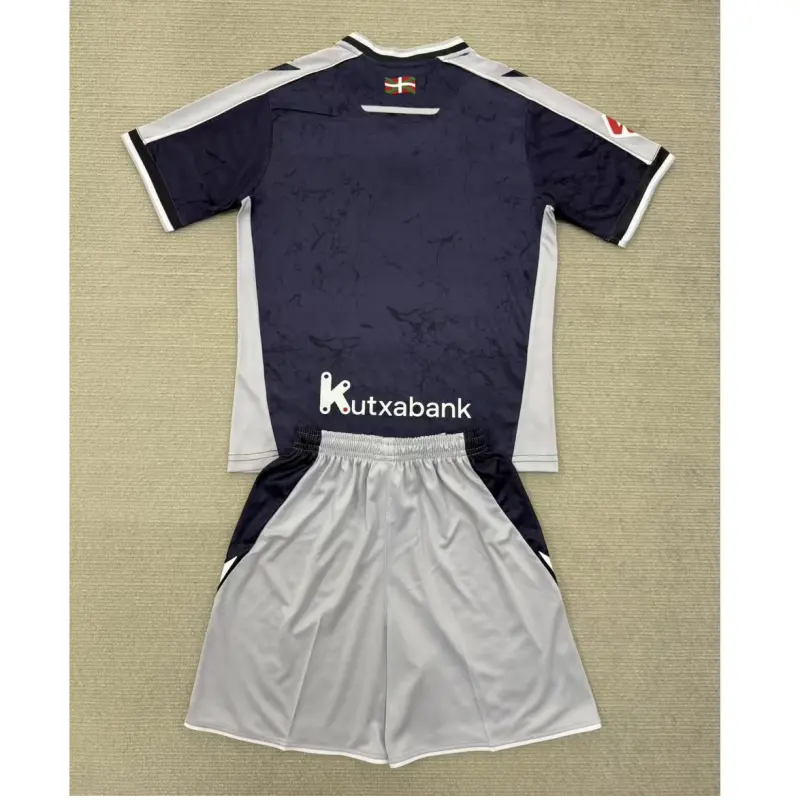Camiseta Real Sociedad 2025/2026 Away Azul Marino/Gris Niño Kit con Parche La Liga