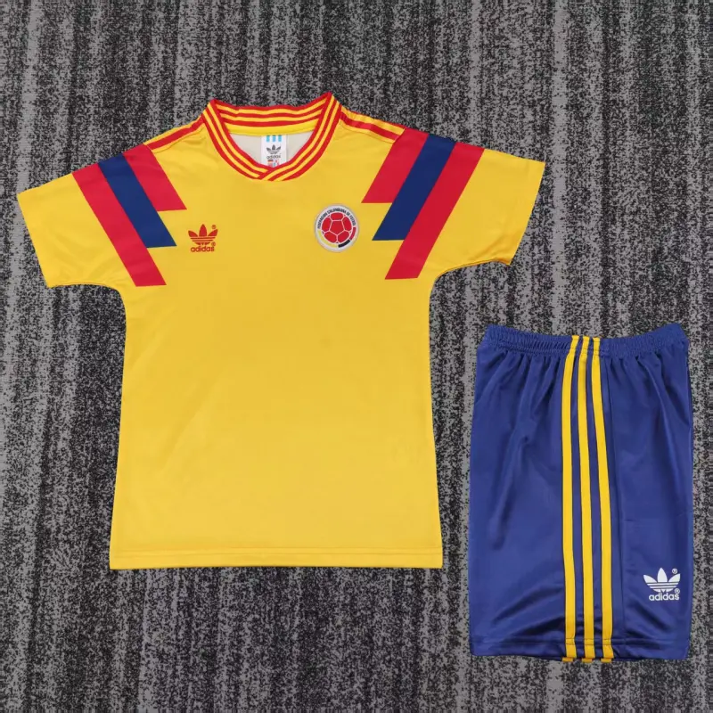 Camiseta Colombia 1990 Home Retro Amarillo Niño Kit