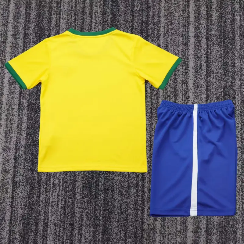 Camiseta Brasil Retro 1970 Amarillo Niño Kit