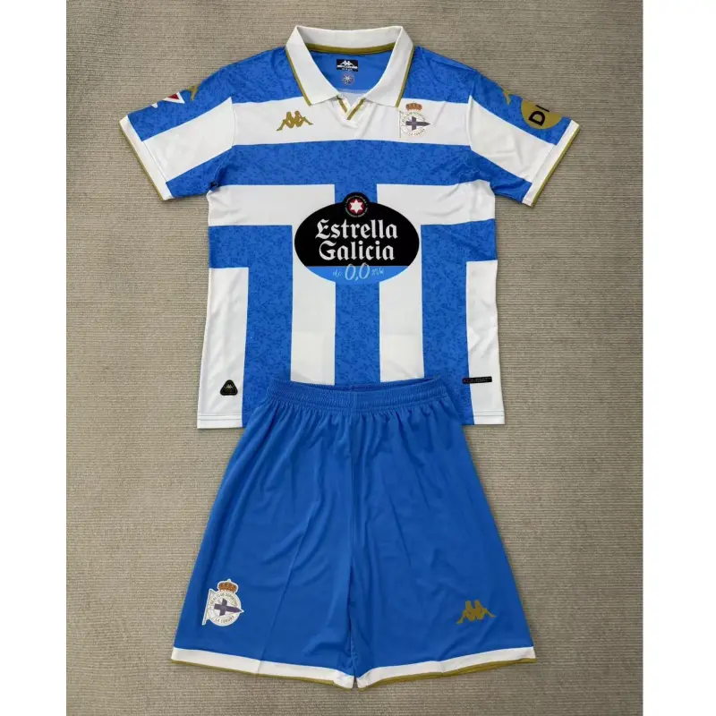 Camiseta Deportivo de La Coruña 2025/2026 Home Blanco/Azul con Parche La Liga Niño Kit