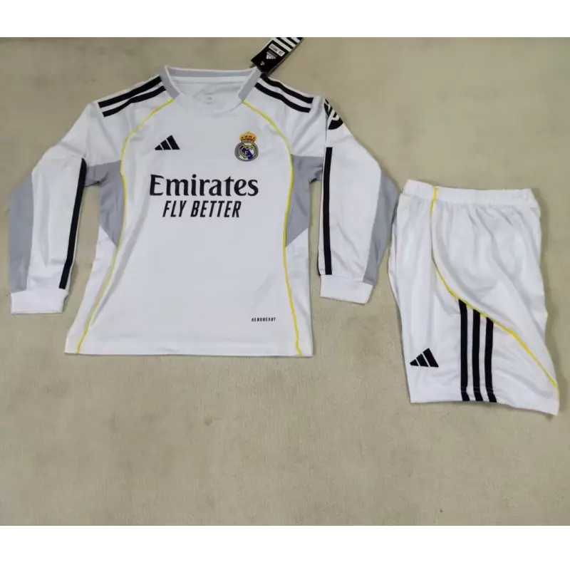 Camiseta Real Madrid 2025/2026 Home ML Blanco Niño Kit con Parche HP