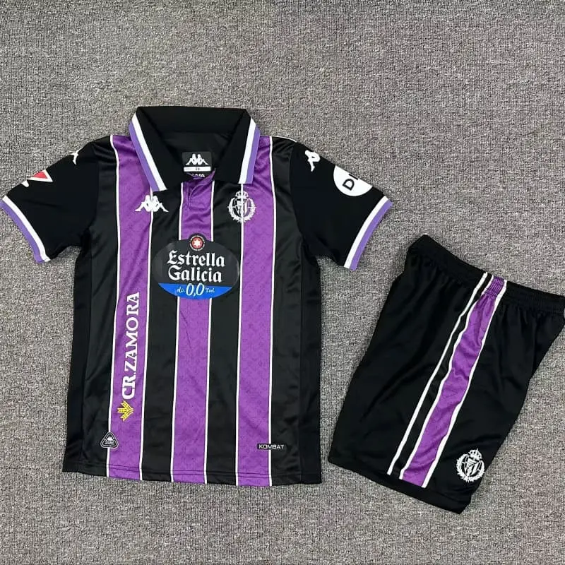 Camiseta Real Valladolid 2025/2026 Away Morado/Negro Niño Kit con Parche La Liga