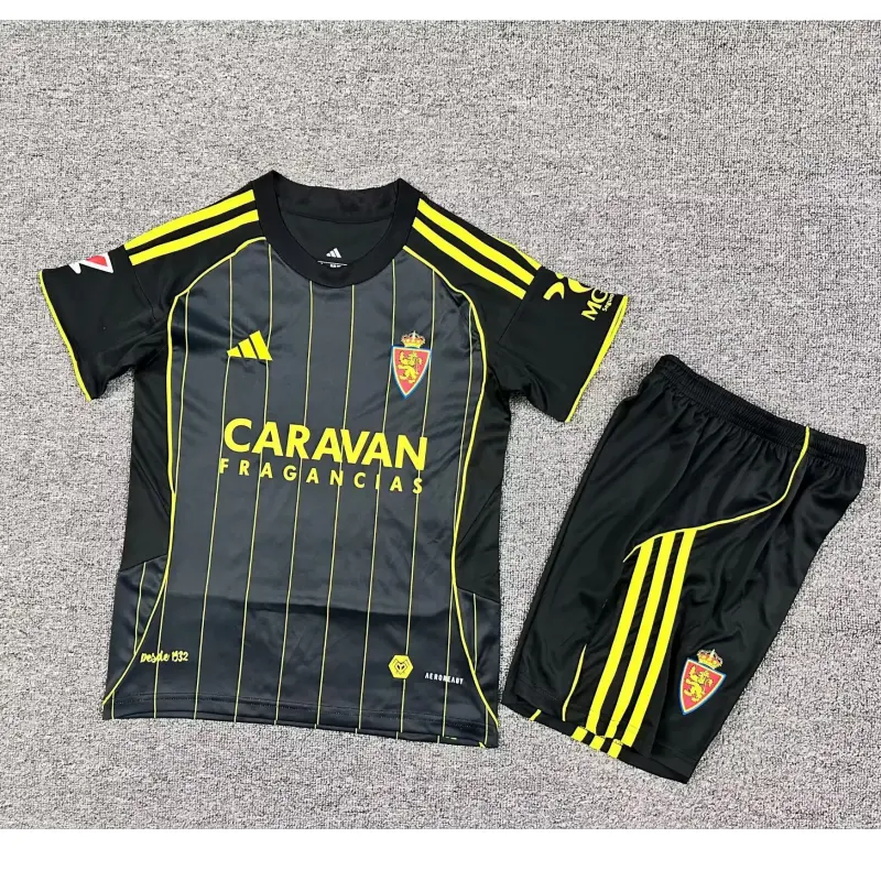 Camiseta Real Zaragoza 2025/2026 Away Negro Niño Kit con Parche La Liga