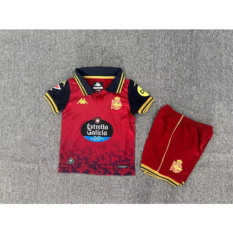 Camiseta Deportivo de La Coruña 2025/2026 Away Rojo Niño Kit con Parche La Liga