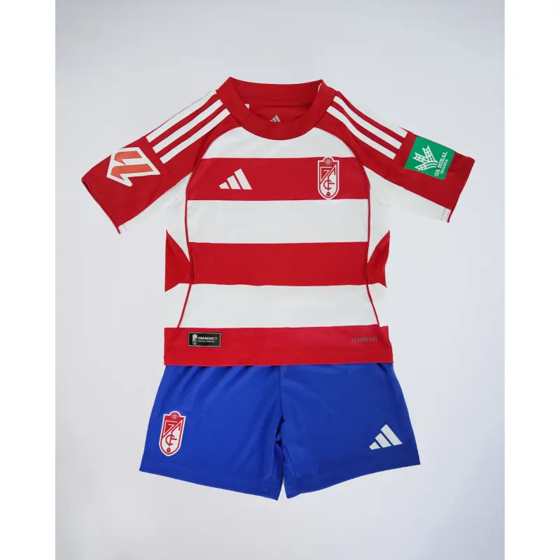 Camiseta Granada 2025/2026 Home Rojo/Blanco Niño Kit con Parche La Liga