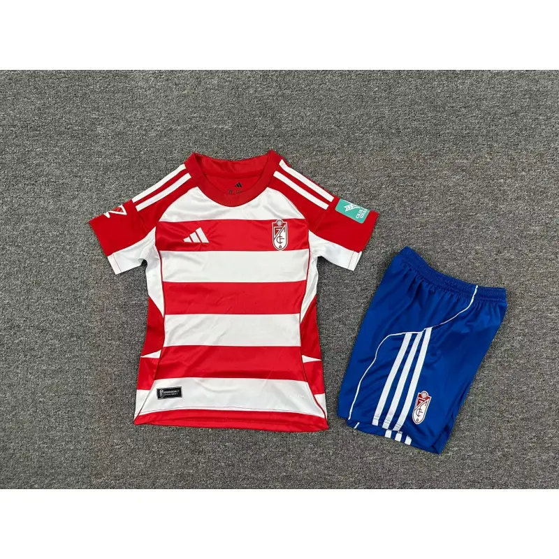 Camiseta Granada 2025/2026 Home Rojo/Blanco Niño Kit con Parche La Liga