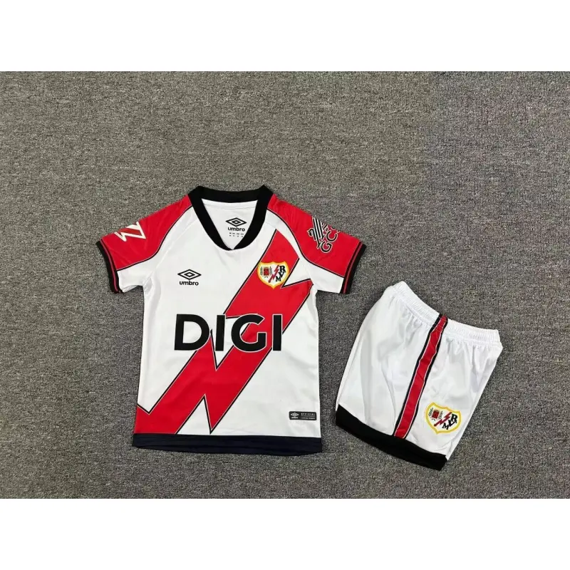 Camiseta Rayo Vallecano 2025/2026 Home Blanco/Rojo Niño Kit con Parche La Liga