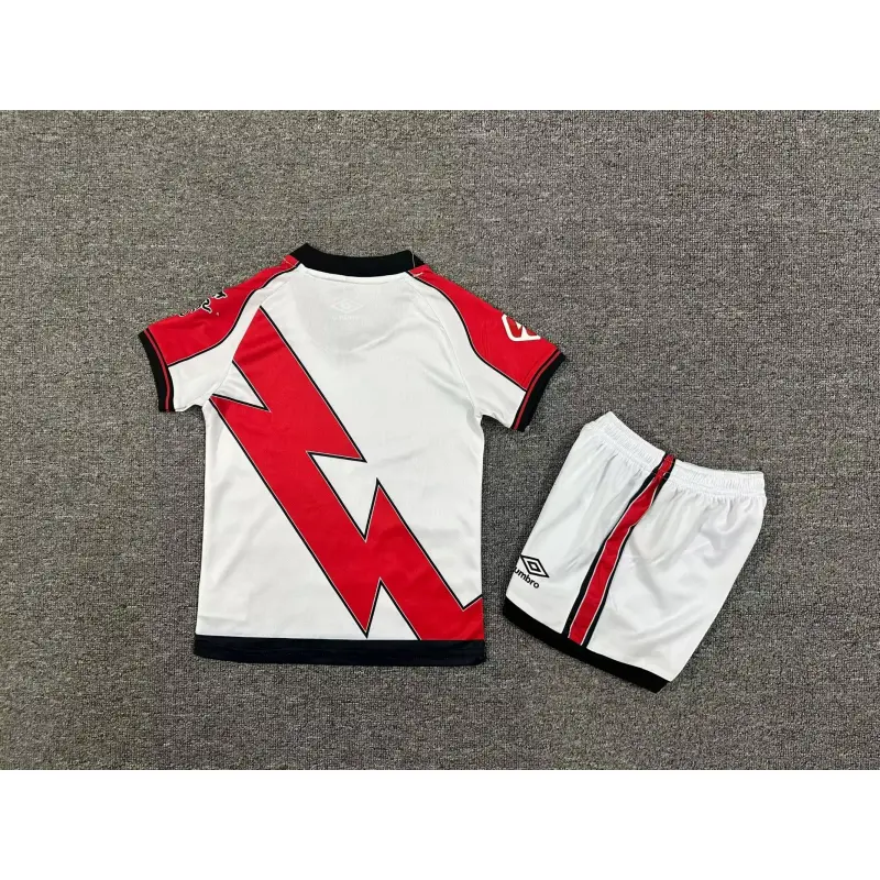 Camiseta Rayo Vallecano 2025/2026 Home Blanco/Rojo Niño Kit con Parche La Liga
