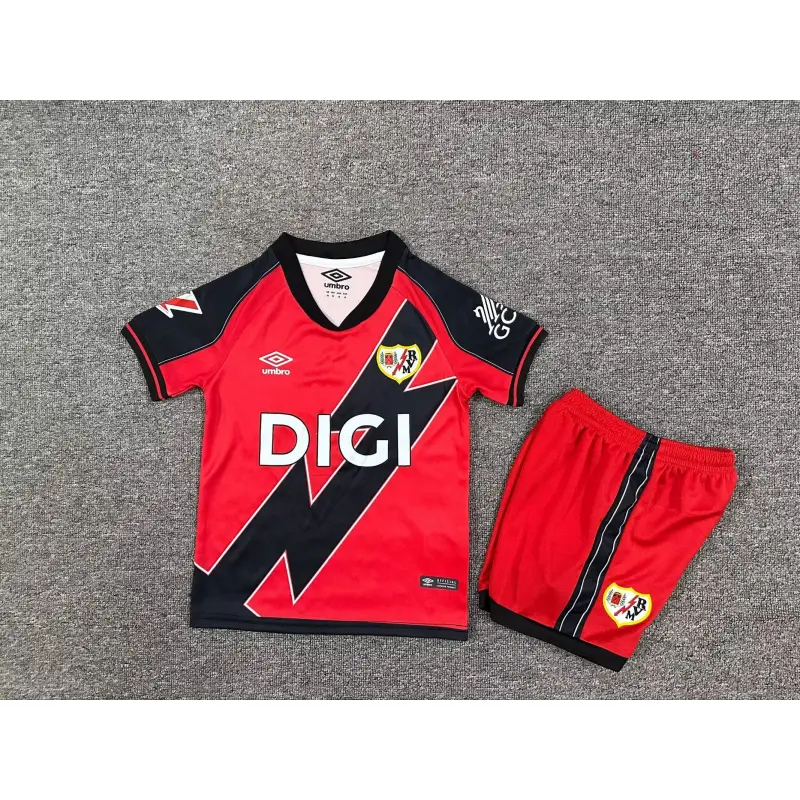 Camiseta Rayo Vallecano 2025/2026 Away Rojo/Negro Niño Kit con Parche La Liga