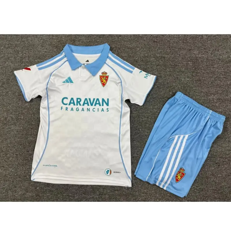 Camiseta Real Zaragoza 2025/2026 Home Blanco/Azul Niño Kit con Parche La Liga
