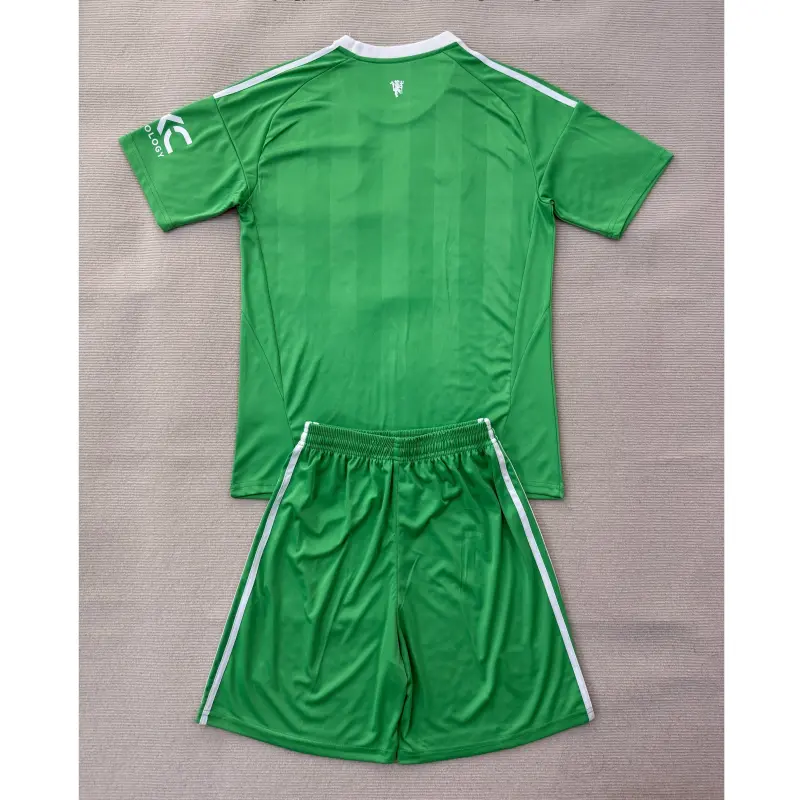 Camiseta de Portero Manchester United 2025/2026 Verde/Blanco Niño Kit
