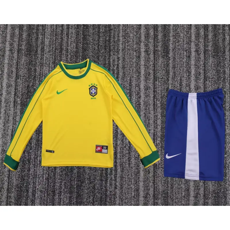 Camiseta Brasil 1998 Home Retro ML Amarillo Niño Kit Camiseta Brasil 1998 Home Retro ML Amarillo Niño Kit