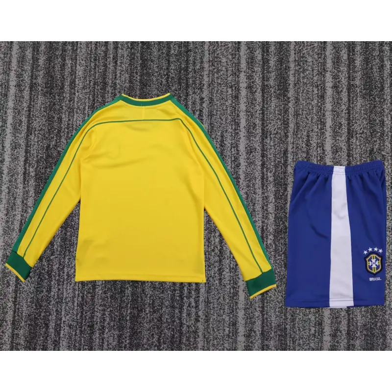 Camiseta Brasil 1998 Home Retro ML Amarillo Niño Kit