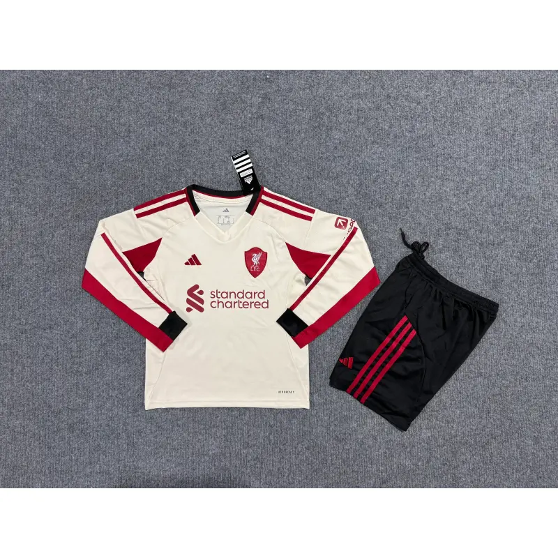 Camiseta Liverpool 2025/2026 Away ML Blanco Niño Kit