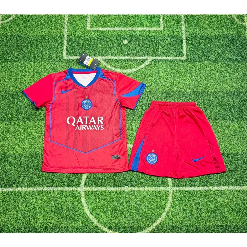 Camiseta PSG 2025/2026 Third con Estrella Rojo Niño Kit Camiseta PSG 2025/2026 Third con Estrella Rojo Niño Kit