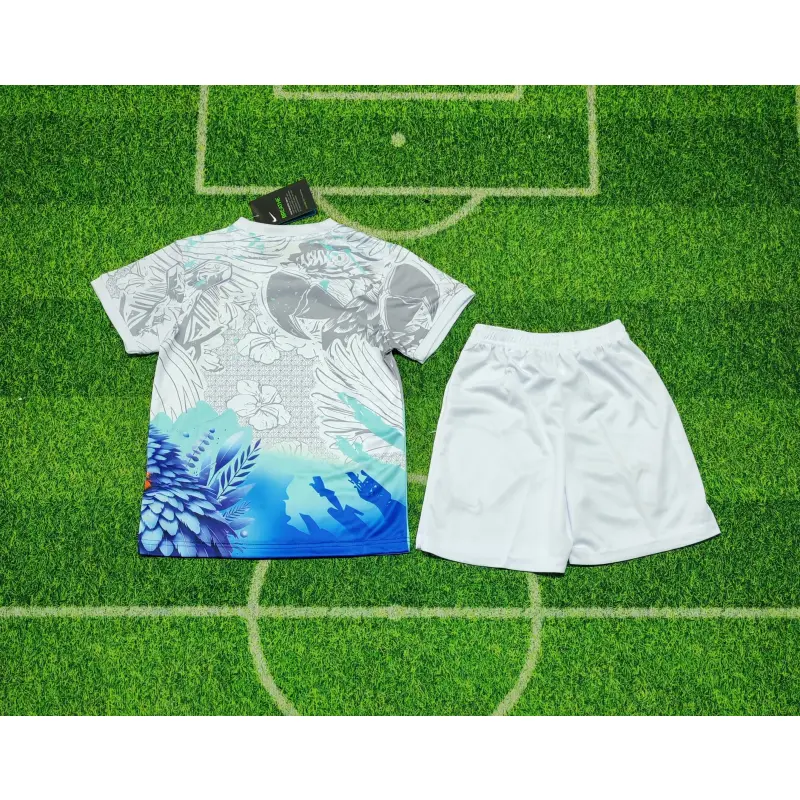 Camiseta Brasil 2026 Edición Especial con Estampado de Loro Blanco/Azul Niño Kit