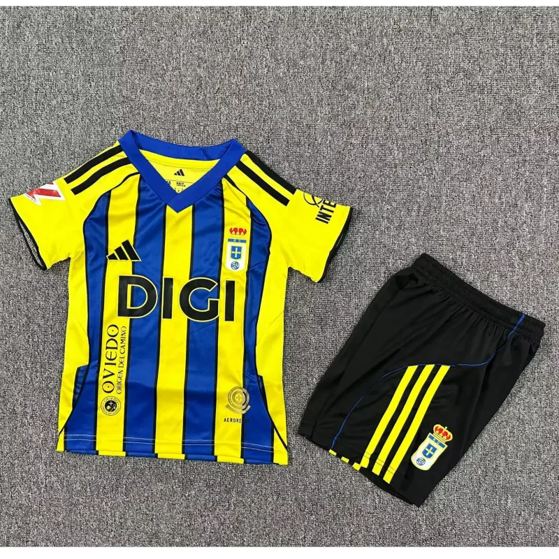 Camiseta Real Oviedo 2025/2026 Away Azul/Amarillo Niño Kit con Parche La Liga