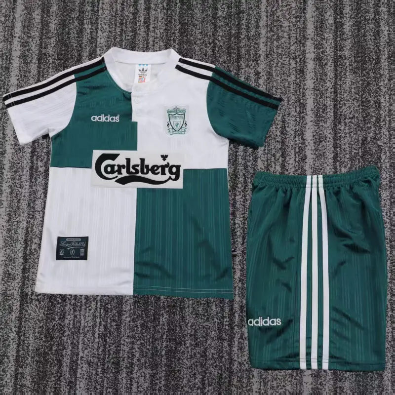 Camiseta Liverpool 1995/96 Away Retro Blanco/Verde Niño Kit