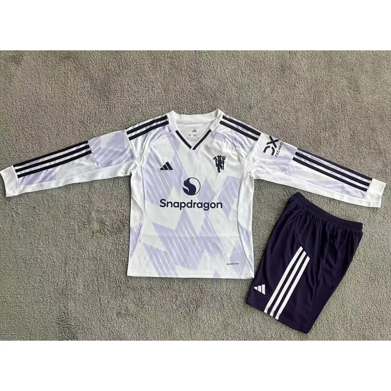 Camiseta Manchester United 2025/2026 Away ML Blanco Niño Kit