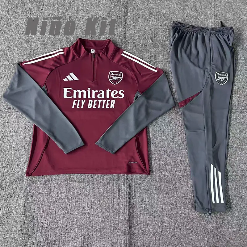 Sudadera De Entrenamiento Arsenal 2025/2026 Niño Kit Rojo Oscuro/Gris