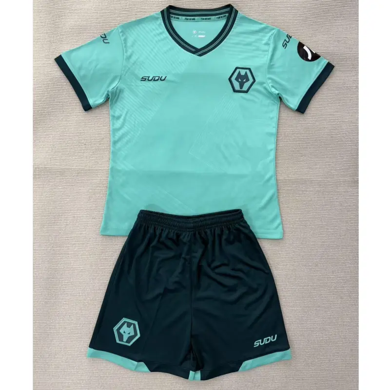 Camiseta Wolverhampton Wanderers 2025/2026 Away Verde Azulado Niño Kit