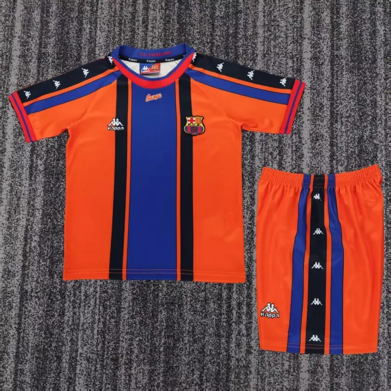 Camiseta Barcelona 1997/98 Away Retro Naranja/Azul Niño Kit