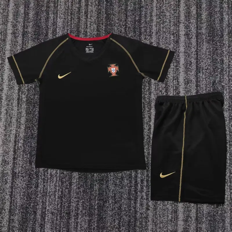 Camiseta Portugal 2006 Away Retro Negro Niño Kit