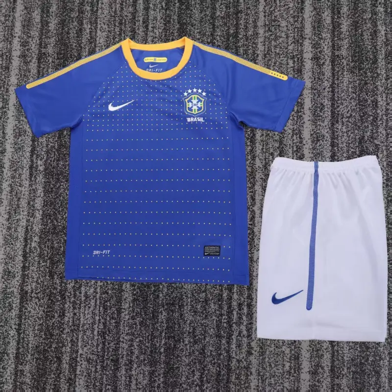 Camiseta Brasil 2010 Away Retro Azul Niño Kit