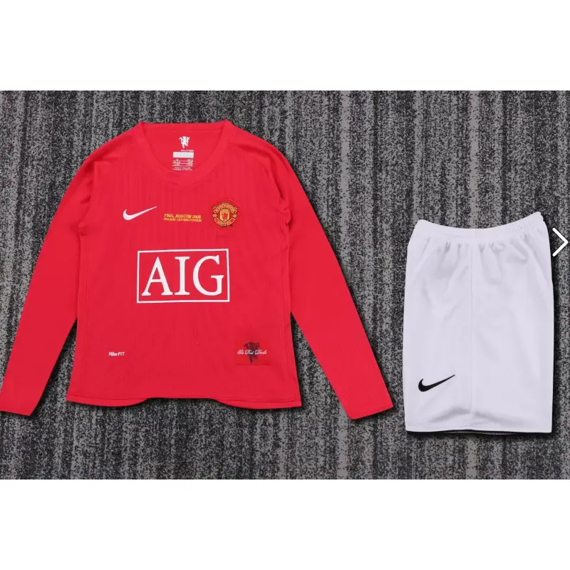 Camiseta Manchester United 2007/08 Home Retro ML Rojo Niño Kit