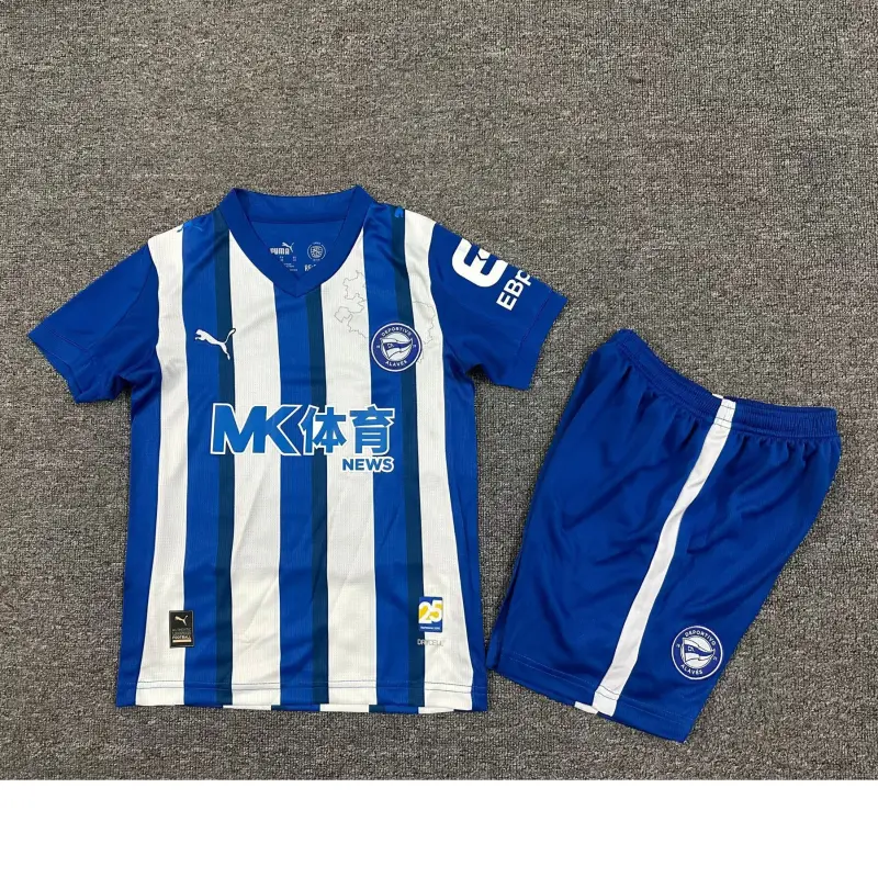 Camiseta Alavés 2025/2026 Home Azul/Blanco Niño Kit con Parche La Liga