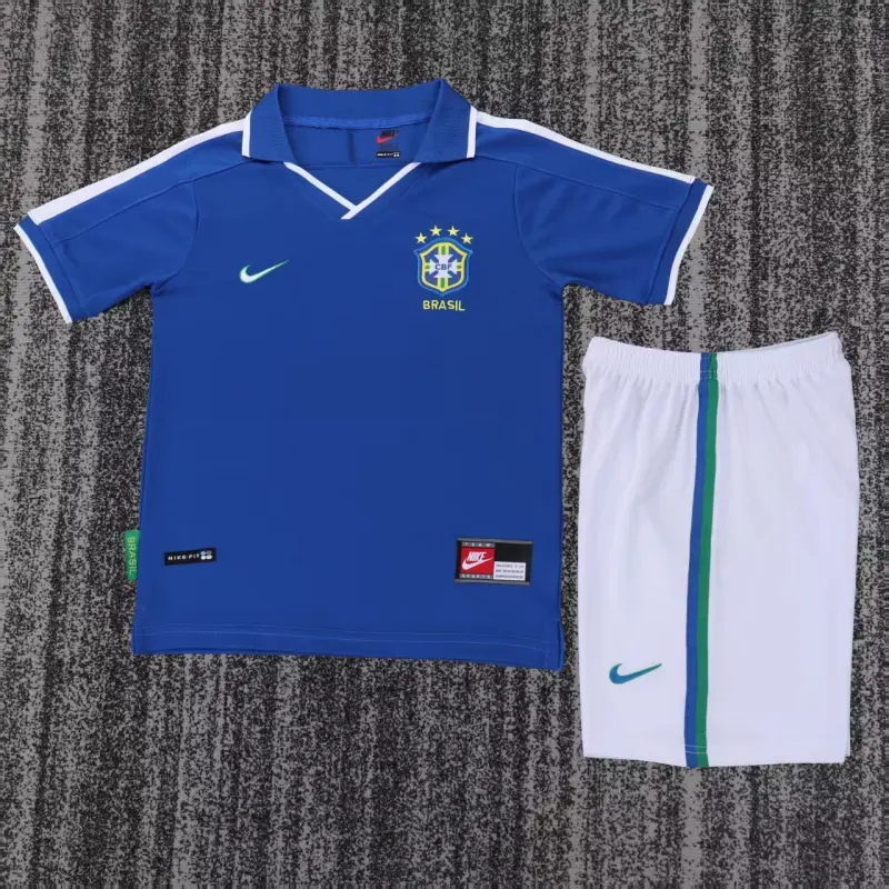 Camiseta Brasil 1997 Away Retro Azul Niño Kit