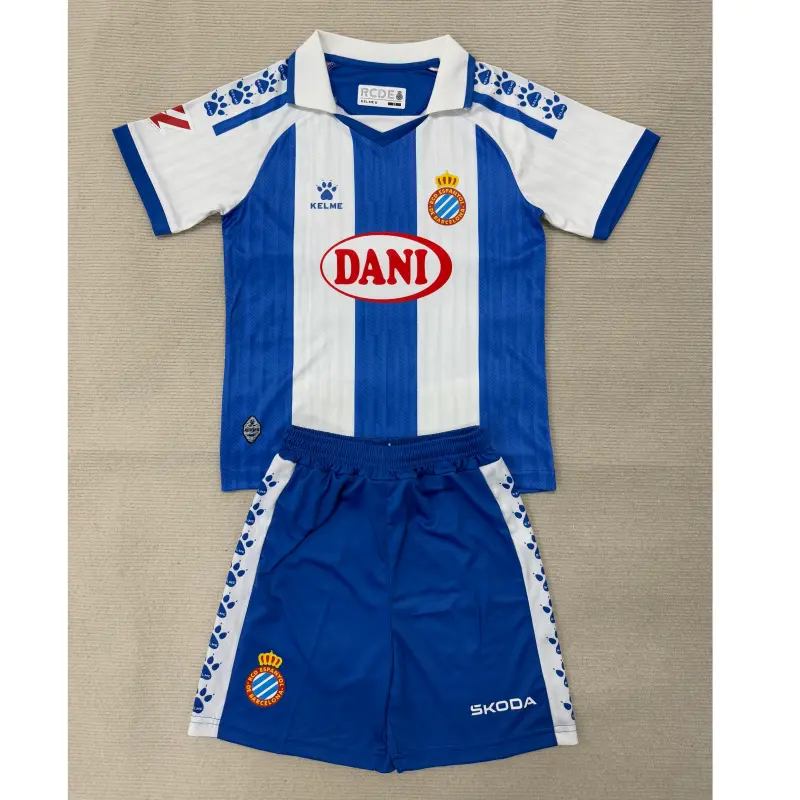 Camiseta Espanyol 2025/2026 Home Azul/Blanco Niño Kit con Parche La Liga