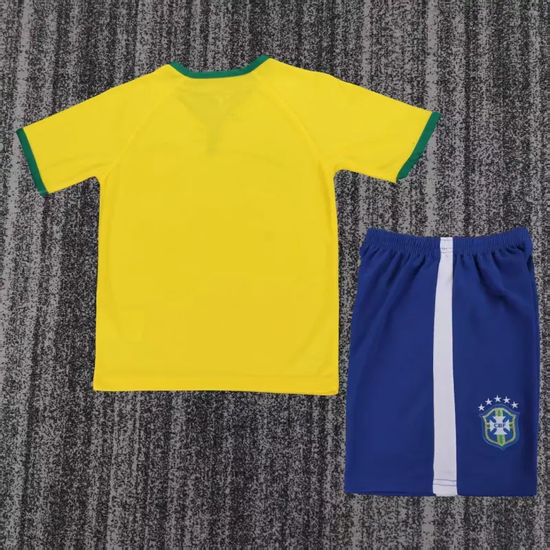 Camiseta Brasil 2014 Home Retro Amarillo Niño Kit