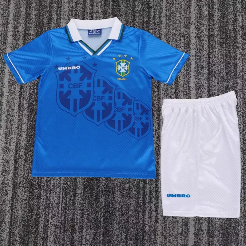 Camiseta Brasil 1996 Away Retro Azul Niño Kit