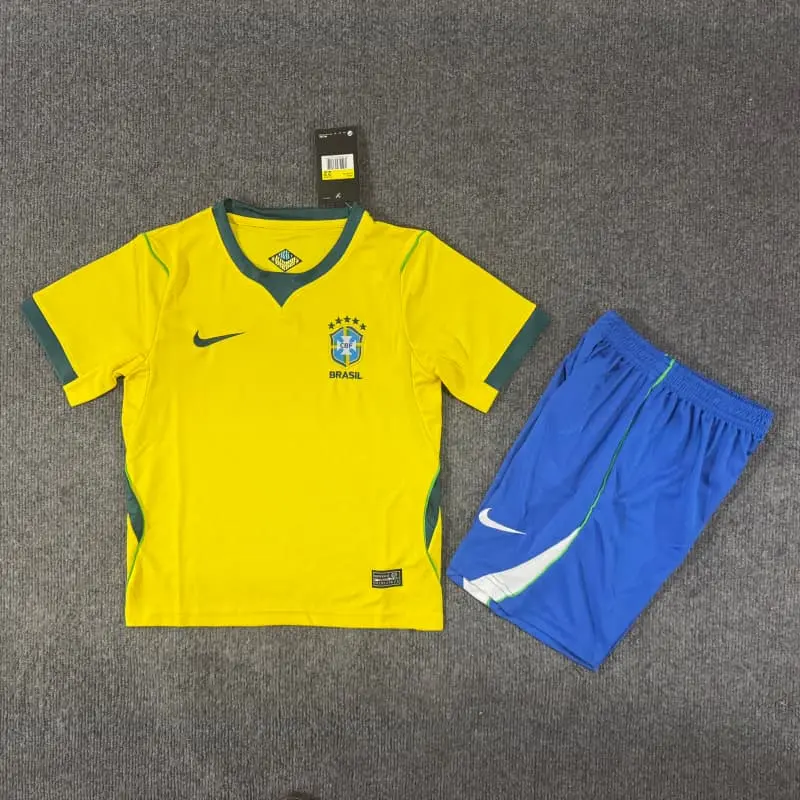Camiseta Brasil 2026 Home Mundial Amarillo Niño Kit