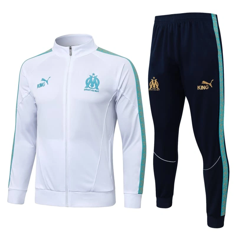Chandal Olympique Marsella 2025/2026 Blanco con Estampado en Manga
