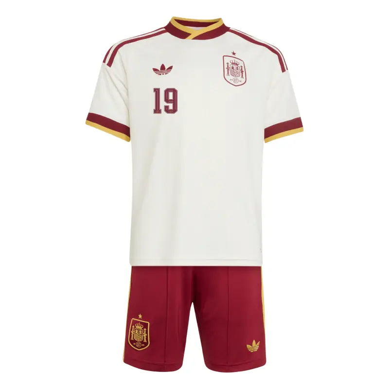 Camiseta Lamine Yamal 19 España Mundial 2026 Away Blanco/Rojo Niño Kit