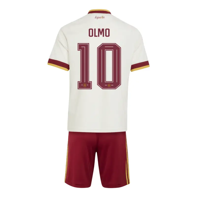 Camiseta Olmo 10 España Mundial 2026 Away Blanco/Rojo Niño Kit
