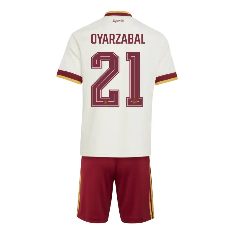 Camiseta Oyarzabal 21 España Mundial 2026 Away Blanco/Rojo Niño Kit