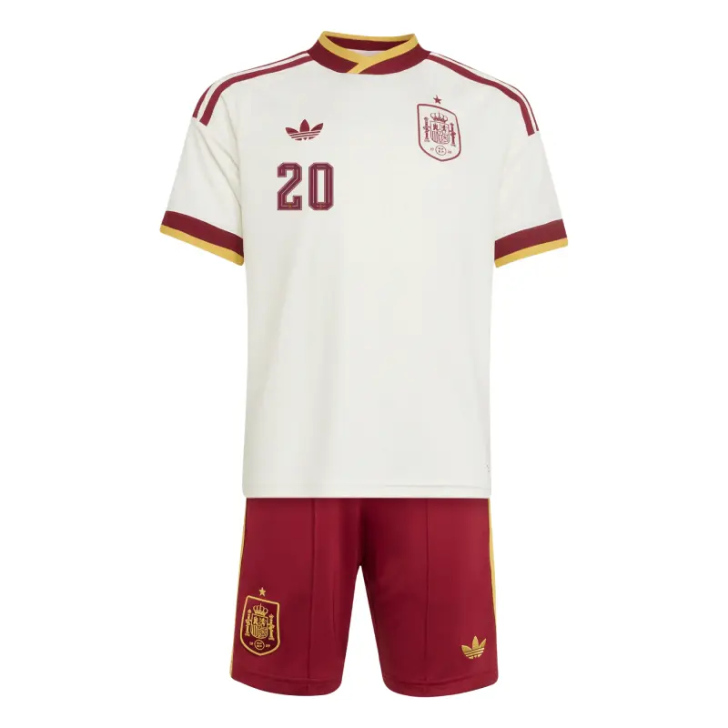 Camiseta Pedri 20 España Mundial 2026 Away Blanco/Rojo Niño Kit